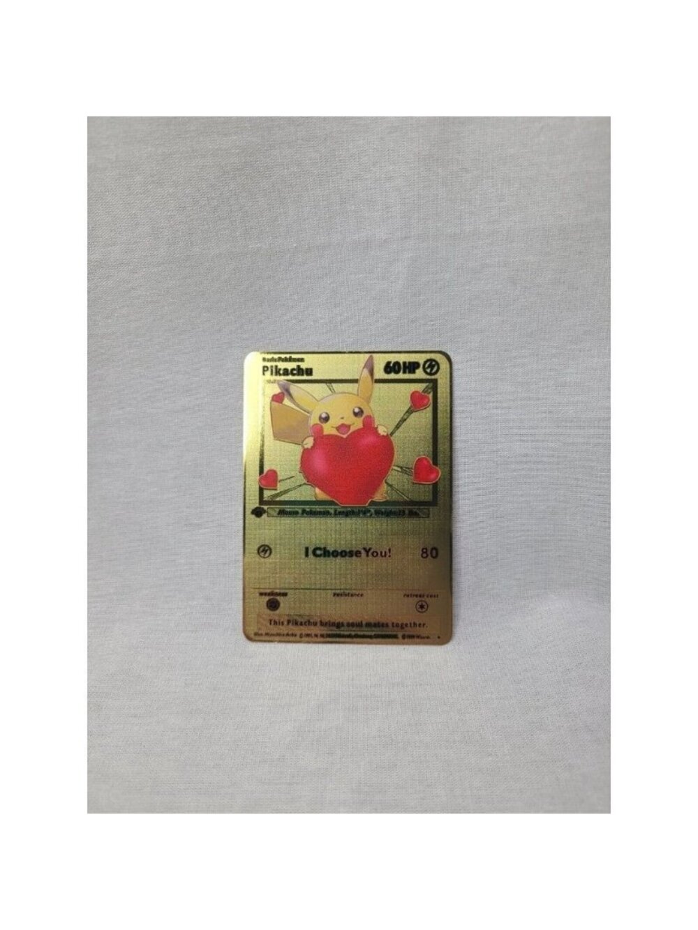 Pikachu I Choose You Love Heart Valentine Gold Metal Card- Brand new
